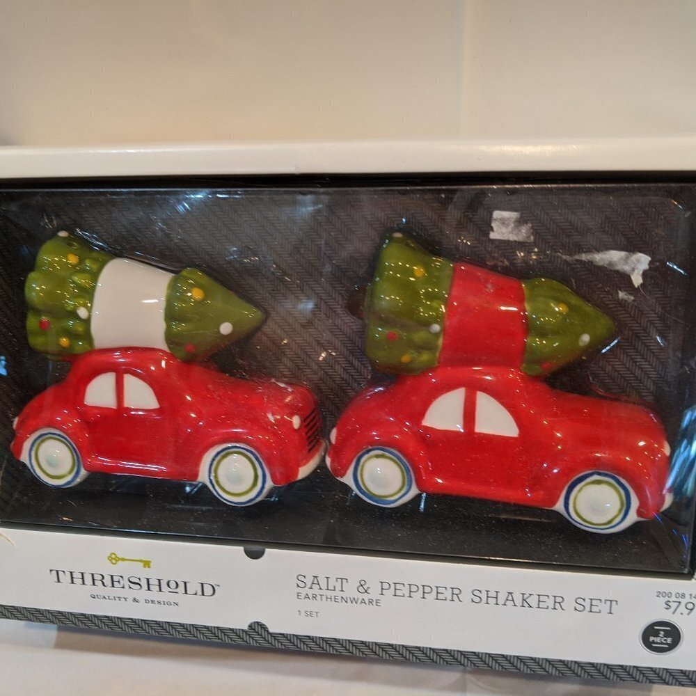 Christmas Holiday Red Car Tree Salt Pepper New